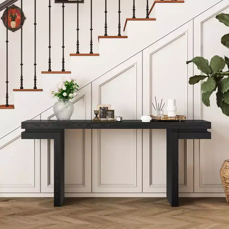 Okak 66IN Minimalist Console Table with Wood Veneering, Extra Wide Entryway Table with Thick Tabletop, Accent Table for Hallway, Living Room