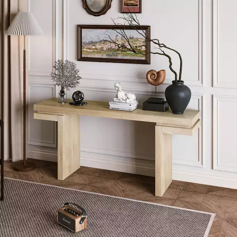 Okak 66IN Minimalist Console Table with Wood Veneering, Extra Wide Entryway Table with Thick Tabletop, Accent Table for Hallway, Living Room