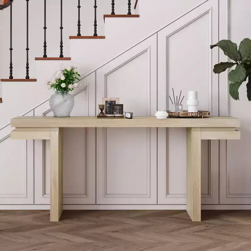 Okak 66IN Minimalist Console Table with Wood Veneering, Extra Wide Entryway Table with Thick Tabletop, Accent Table for Hallway, Living Room