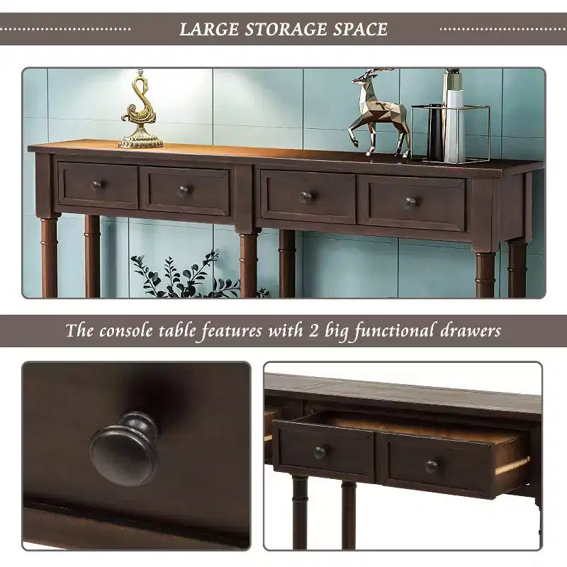 Okak 58IN Vintage Narrow Console Table, Entryway Table with Two Storage Drawers and Bottom Shelf, Accent Table for Living Room, Hallway