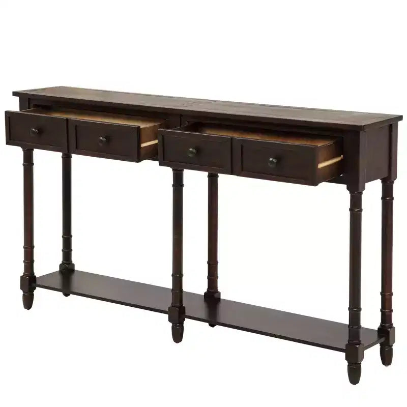 Okak 58IN Vintage Narrow Console Table, Entryway Table with Two Storage Drawers and Bottom Shelf, Accent Table for Living Room, Hallway