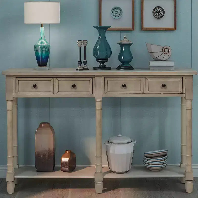 Okak 58IN Vintage Narrow Console Table, Entryway Table with Two Storage Drawers and Bottom Shelf, Accent Table for Living Room, Hallway