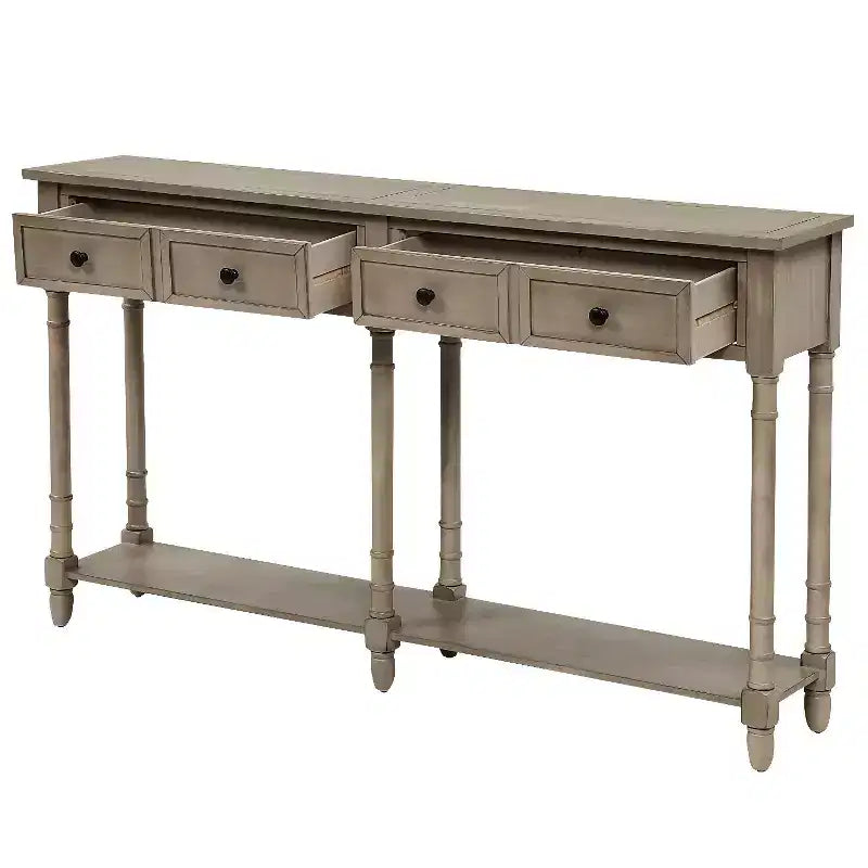 Okak 58IN Vintage Narrow Console Table, Entryway Table with Two Storage Drawers and Bottom Shelf, Accent Table for Living Room, Hallway