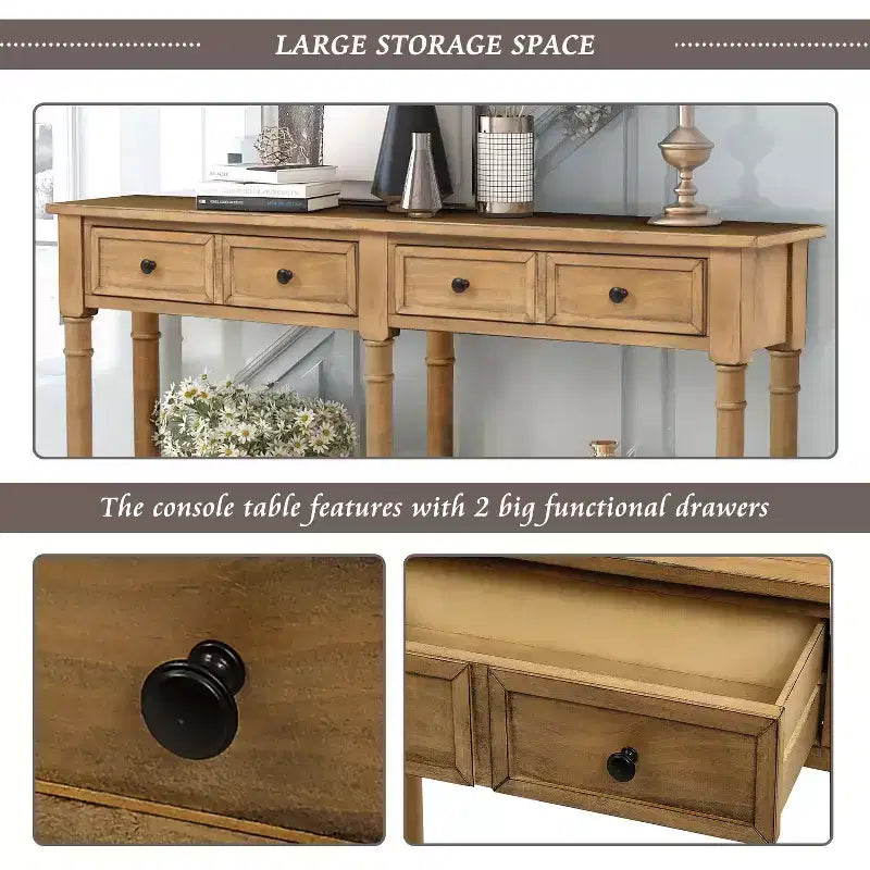 Okak 58IN Vintage Narrow Console Table, Entryway Table with Two Storage Drawers and Bottom Shelf, Accent Table for Living Room, Hallway