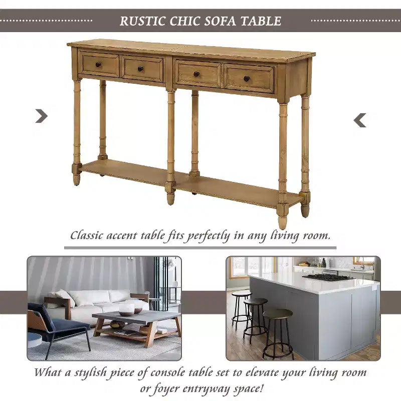 Okak 58IN Vintage Narrow Console Table, Entryway Table with Two Storage Drawers and Bottom Shelf, Accent Table for Living Room, Hallway
