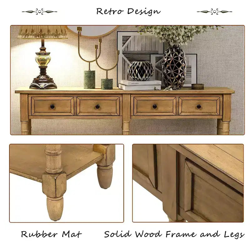 Okak 58IN Vintage Narrow Console Table, Entryway Table with Two Storage Drawers and Bottom Shelf, Accent Table for Living Room, Hallway