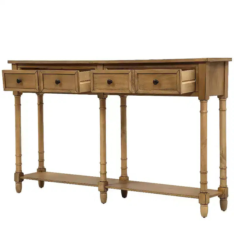 Okak 58IN Vintage Narrow Console Table, Entryway Table with Two Storage Drawers and Bottom Shelf, Accent Table for Living Room, Hallway