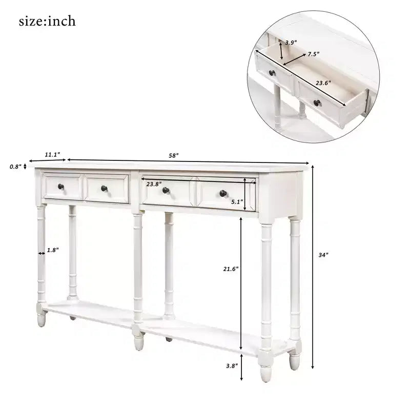 Okak 58IN Vintage Narrow Console Table, Entryway Table with Two Storage Drawers and Bottom Shelf, Accent Table for Living Room, Hallway