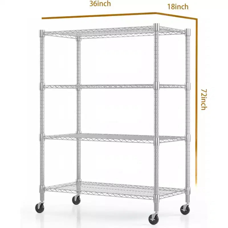 Homdox 36Wx18Dx72H Heavy Duty 4-Tier Metal Wire Shelving Unit 1600LBS Load Storage Shelves with Wheels for Garage Kitchen