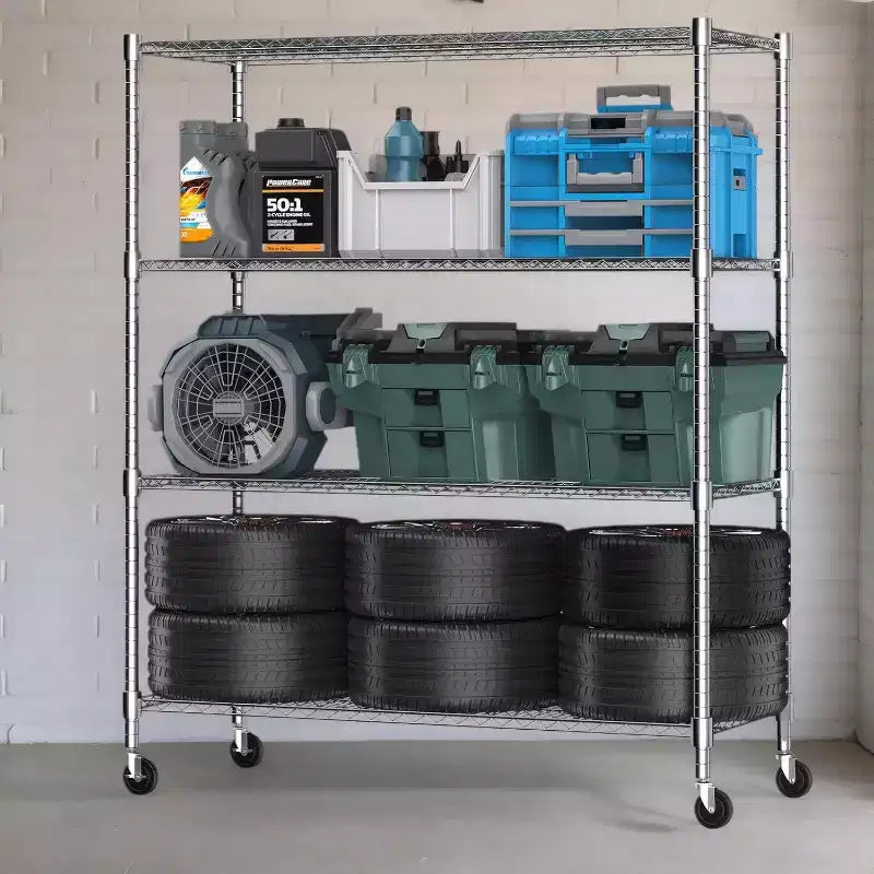 Homdox 36Wx18Dx72H Heavy Duty 4-Tier Metal Wire Shelving Unit 1600LBS Load Storage Shelves with Wheels for Garage Kitchen