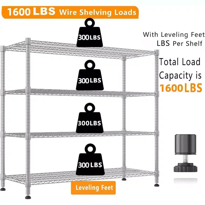 Homdox 36Wx18Dx72H Heavy Duty 4-Tier Metal Wire Shelving Unit 1600LBS Load Storage Shelves with Wheels for Garage Kitchen