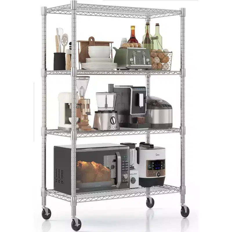 Homdox 36Wx18Dx72H Heavy Duty 4-Tier Metal Wire Shelving Unit 1600LBS Load Storage Shelves with Wheels for Garage Kitchen