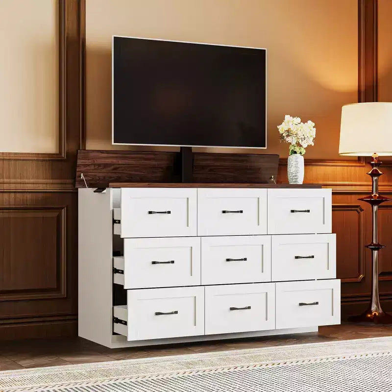 Famapy Electric Gaming Cabinet with Silent Lift TV Stand, 9 Drawers & 2 Outlets Entertainment Center for 35 - 65 Screens in Gaming Room