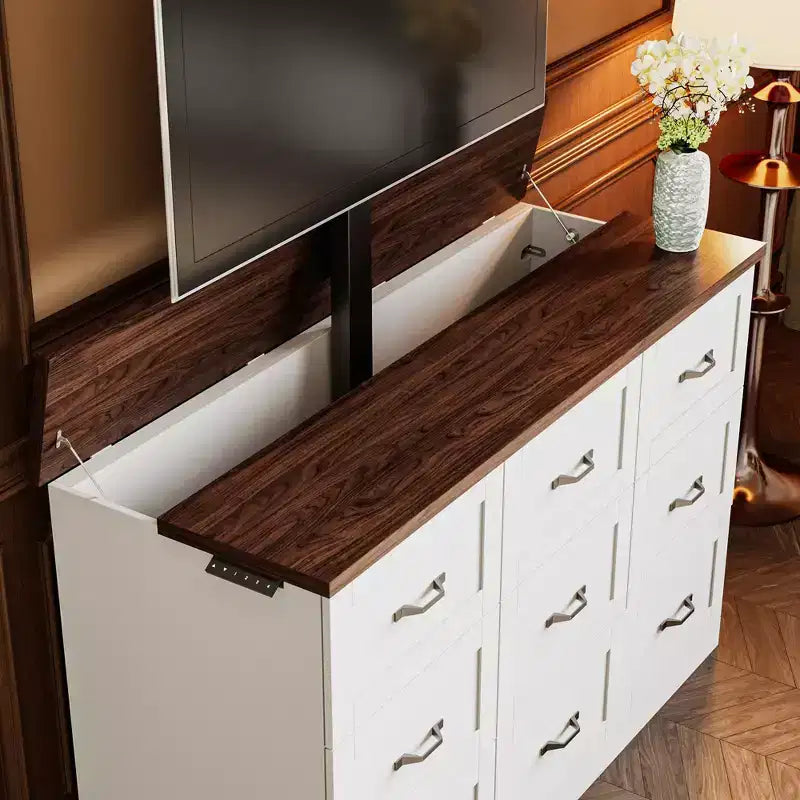 Famapy Electric Gaming Cabinet with Silent Lift TV Stand, 9 Drawers & 2 Outlets Entertainment Center for 35 - 65 Screens in Gaming Room