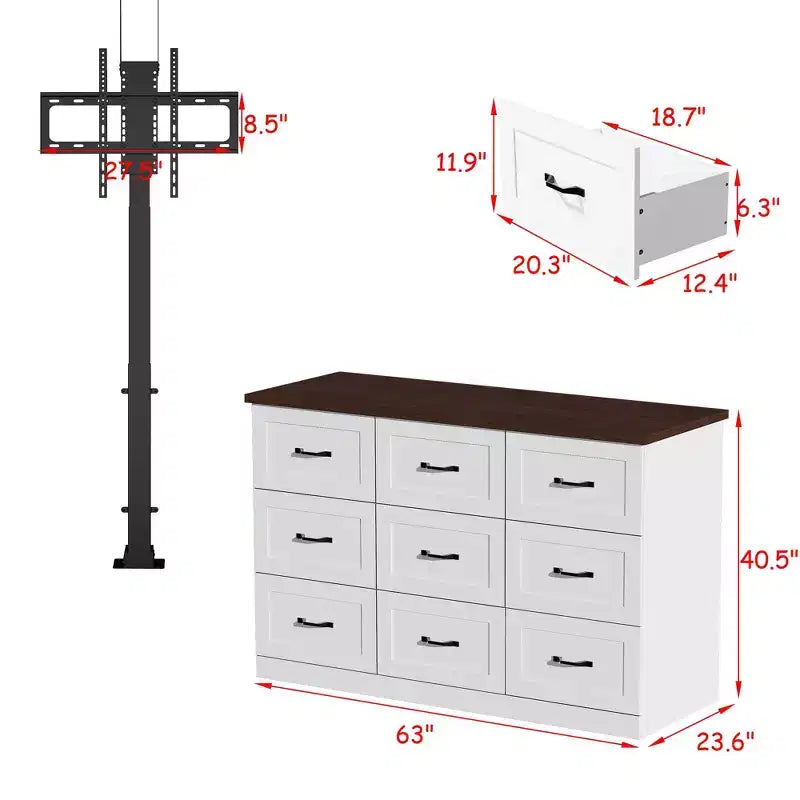 Famapy Electric Gaming Cabinet with Silent Lift TV Stand, 9 Drawers & 2 Outlets Entertainment Center for 35 - 65 Screens in Gaming Room