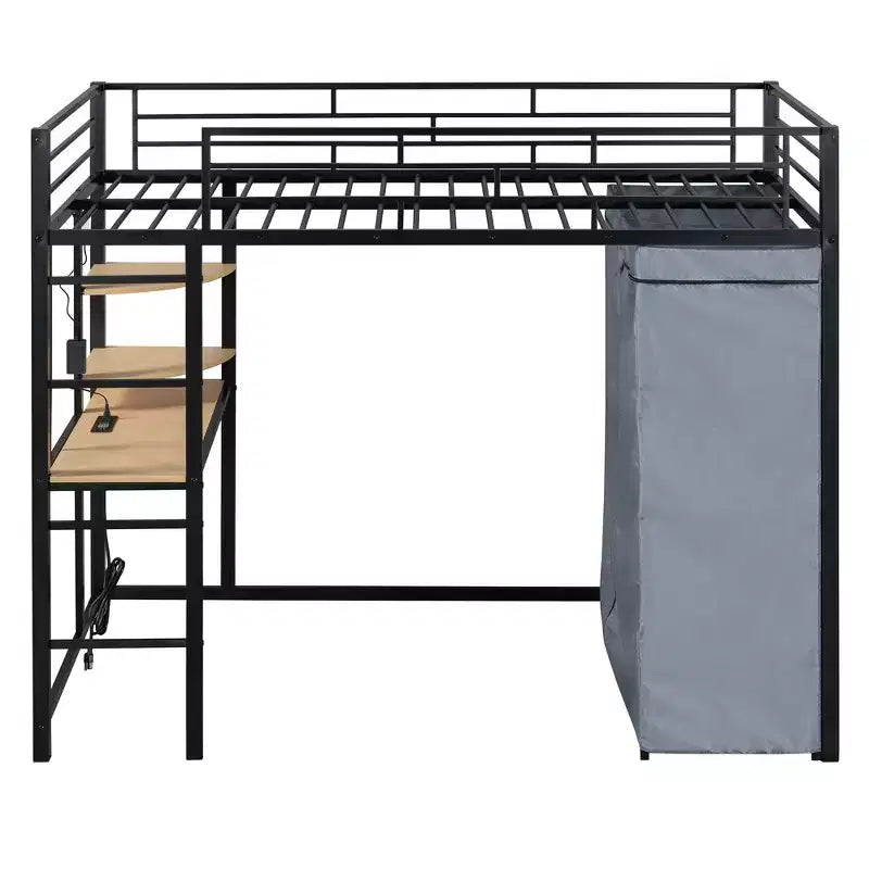 Okak 77.4IN Twin/Full Size Metal Loft Bed with Desk, Bed Frames with High Safety Guardrails and Wardrobe, Twin Bed for Bedroom, Dormitory