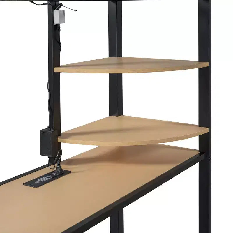 Okak 77.4IN Twin/Full Size Metal Loft Bed with Desk, Bed Frames with High Safety Guardrails and Wardrobe, Twin Bed for Bedroom, Dormitory