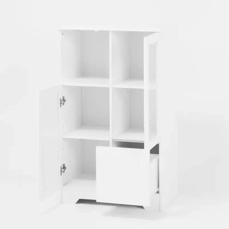 Homy Casa Decorative Storage Cabinet with Glass Doors and Open Shelves for Kitchen or Living Room, White