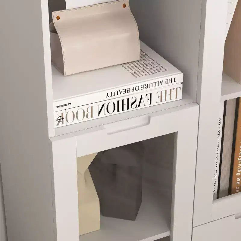 Homy Casa Decorative Storage Cabinet with Glass Doors and Open Shelves for Kitchen or Living Room, White