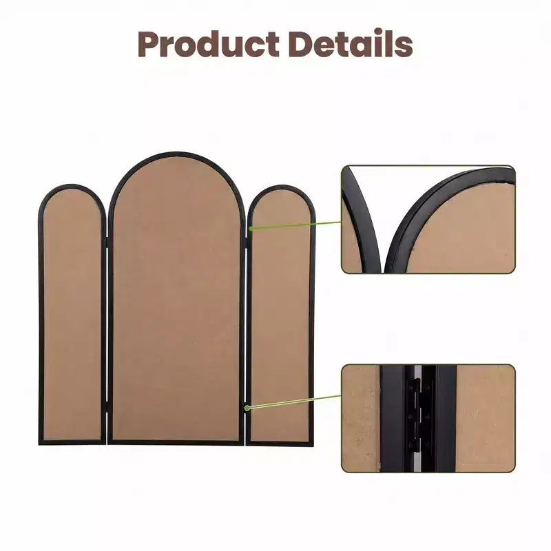 Dovelina 71H*66.5W Tri-Fold Full Length Mirror Arch Leaning Mirror for Living Room Dining Room Entryway Bedroom, Metal/Wood Frame Available
