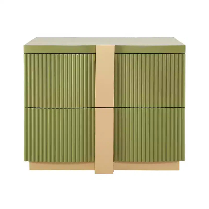 Whisen Modern Nightstand, Bedside Table, End Table with Fluted Panel, High Density Wood, 2 Drawers, Golden Handle, Silent Slides, Anti Tip