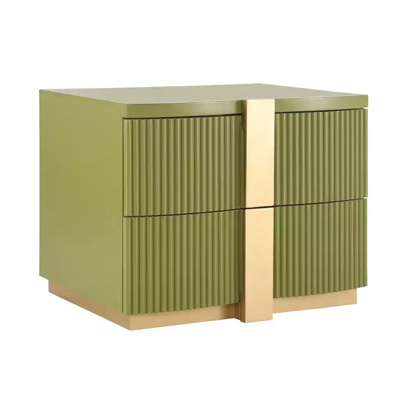 Whisen Modern Nightstand, Bedside Table, End Table with Fluted Panel, High Density Wood, 2 Drawers, Golden Handle, Silent Slides, Anti Tip