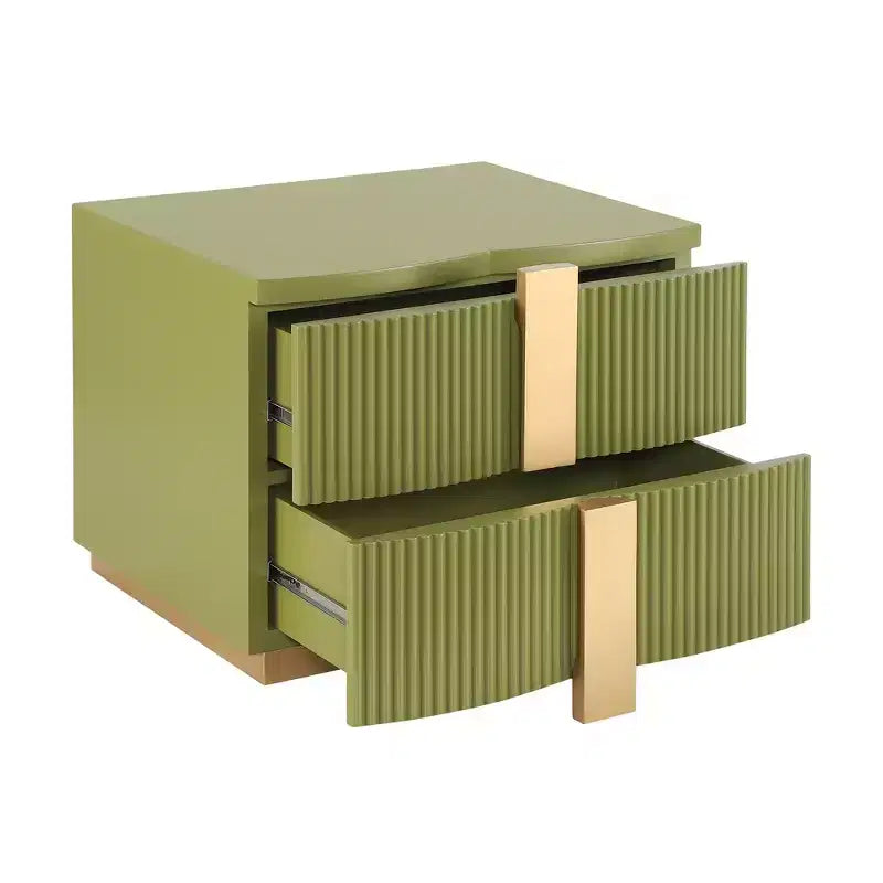 Whisen Modern Nightstand, Bedside Table, End Table with Fluted Panel, High Density Wood, 2 Drawers, Golden Handle, Silent Slides, Anti Tip