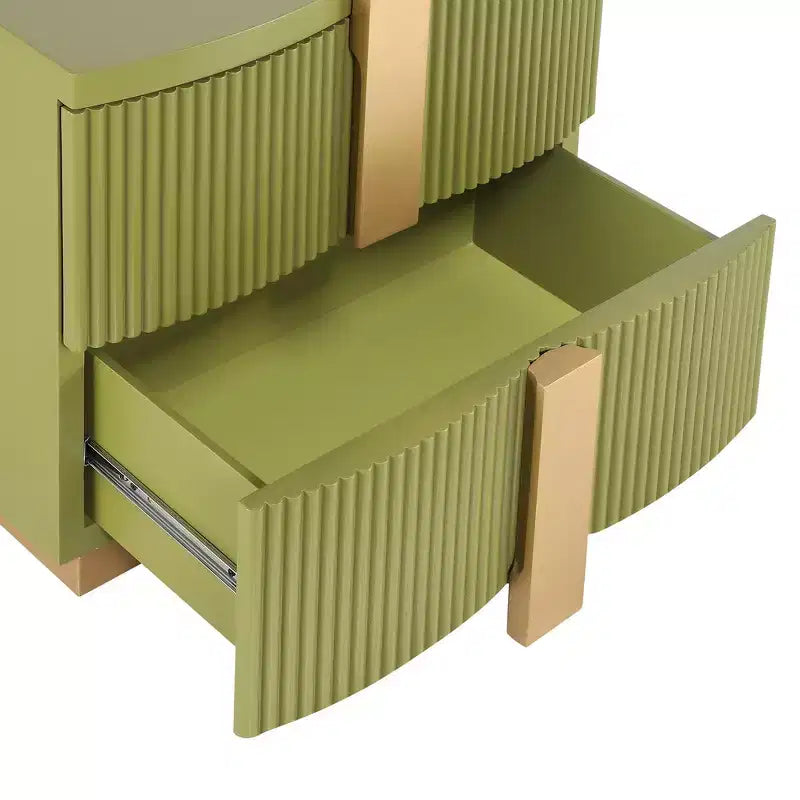 Whisen Modern Nightstand, Bedside Table, End Table with Fluted Panel, High Density Wood, 2 Drawers, Golden Handle, Silent Slides, Anti Tip