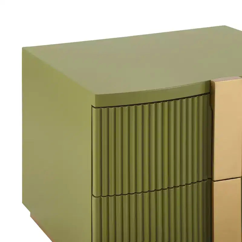 Whisen Modern Nightstand, Bedside Table, End Table with Fluted Panel, High Density Wood, 2 Drawers, Golden Handle, Silent Slides, Anti Tip