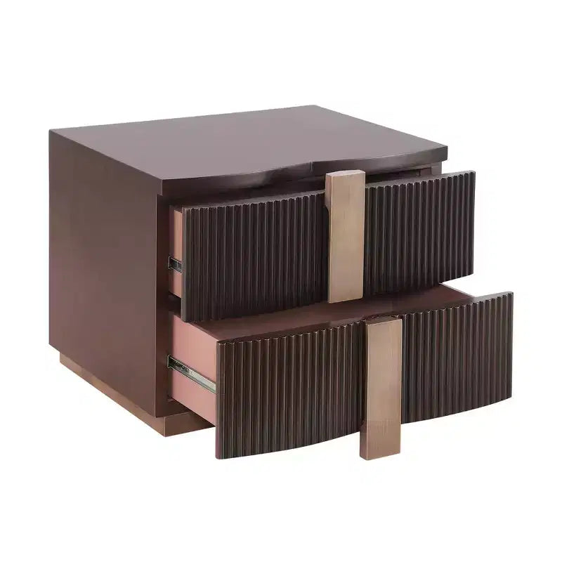 Whisen Modern Nightstand, Bedside Table, End Table with Fluted Panel, High Density Wood, 2 Drawers, Golden Handle, Silent Slides, Anti Tip