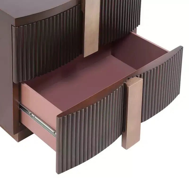 Whisen Modern Nightstand, Bedside Table, End Table with Fluted Panel, High Density Wood, 2 Drawers, Golden Handle, Silent Slides, Anti Tip