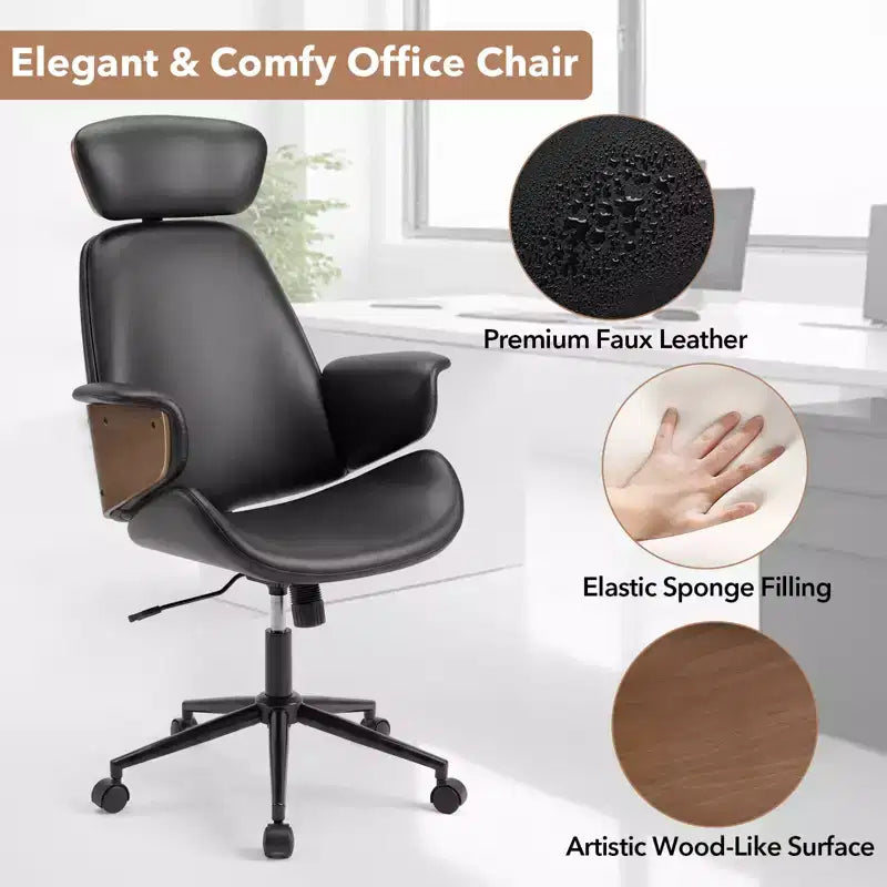 Costway Ergonomic Office Chair with Headrest, Adjustable Height, Faux Leather & Metal Base