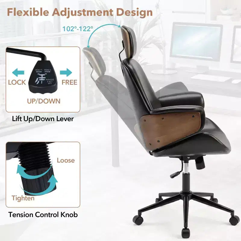Costway Ergonomic Office Chair with Headrest, Adjustable Height, Faux Leather & Metal Base