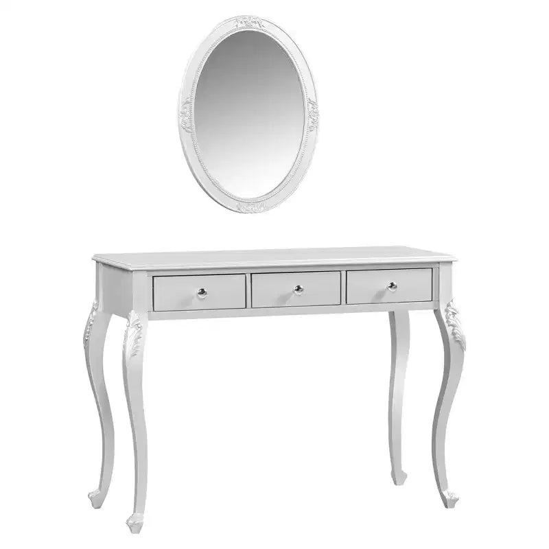Vintage Makeup Vanity Desk with Oval Mirror, 3 Drawers for Bedroom or Entryway, Gold Finish, Space-Saving Design