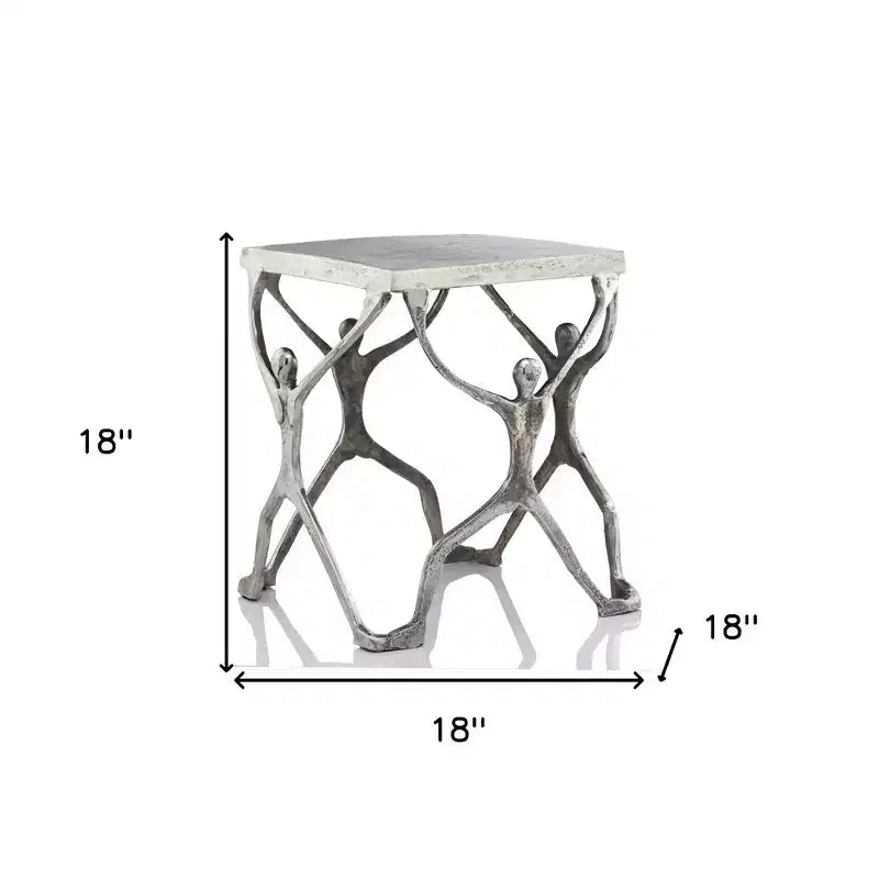 HomeRoots 18 Silver And Antiqued White Aluminum Square End Table