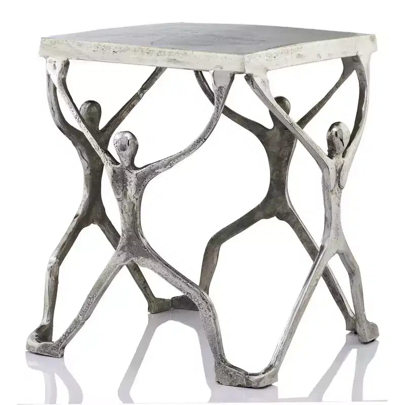 HomeRoots 18 Silver And Antiqued White Aluminum Square End Table
