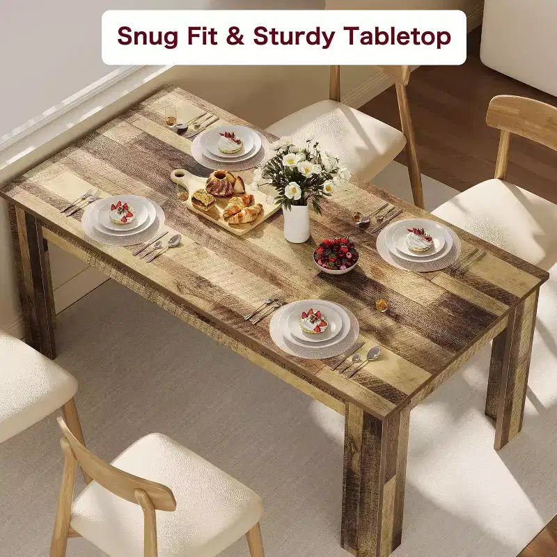 LinTimes 71 Rectangular Farmhouse Dining Table for 4-6, Wooden with Thickened Sturdy Frame, Wood Strip Base & Wider Leg for Kitchen & Apartment