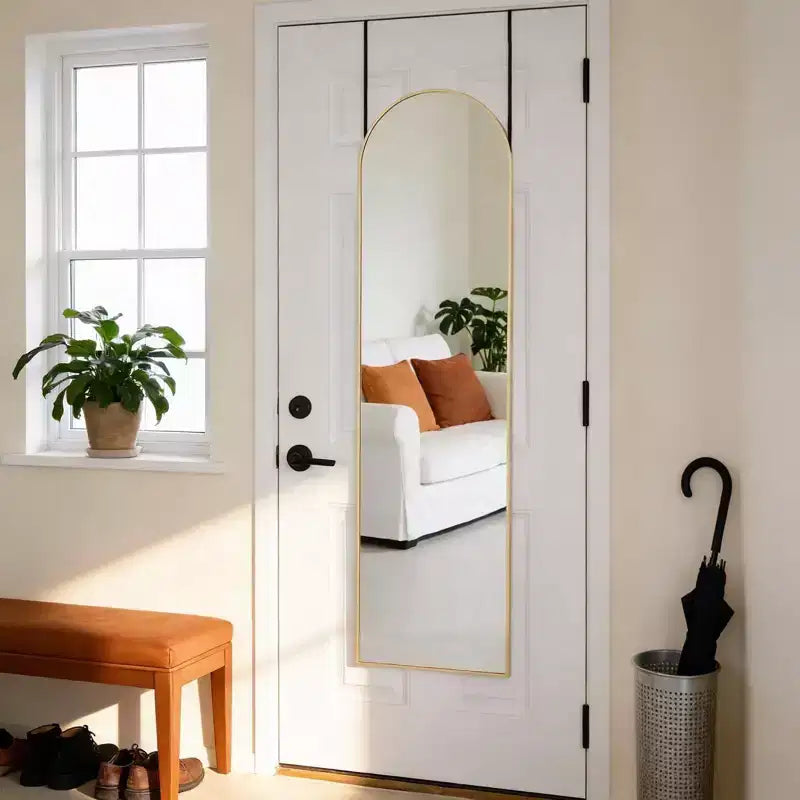 JIONJOY 47x14 Over-the-Door Full-Length Mirror, Aluminum Frame Space-Saving Vanity Mirror for Bedroom, Living Room, Entryways