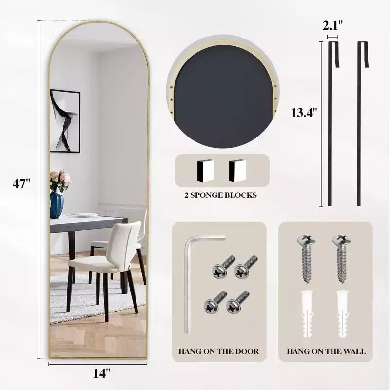 JIONJOY 47x14 Over-the-Door Full-Length Mirror, Aluminum Frame Space-Saving Vanity Mirror for Bedroom, Living Room, Entryways