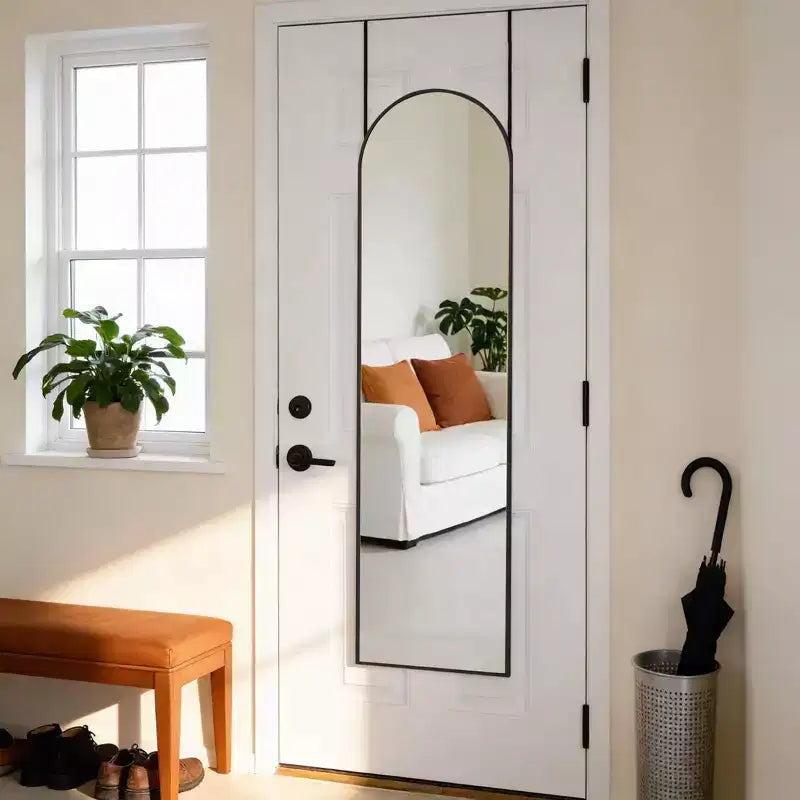 JIONJOY 47x14 Over-the-Door Full-Length Mirror, Aluminum Frame Space-Saving Vanity Mirror for Bedroom, Living Room, Entryways