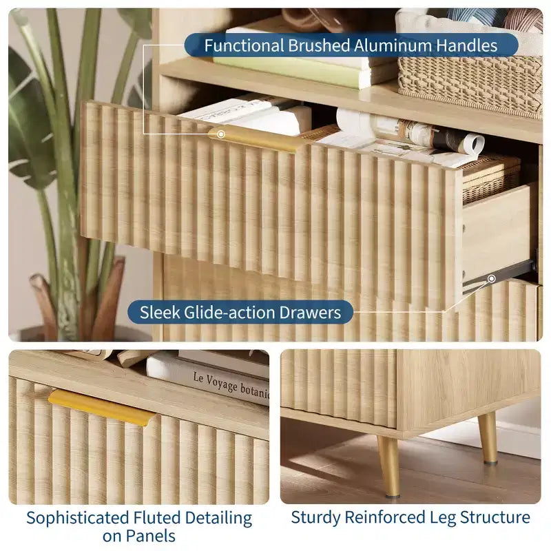 47.2 Wide Drawers Dresser with Gold Handle, Lights and Charging Station for Bedroom