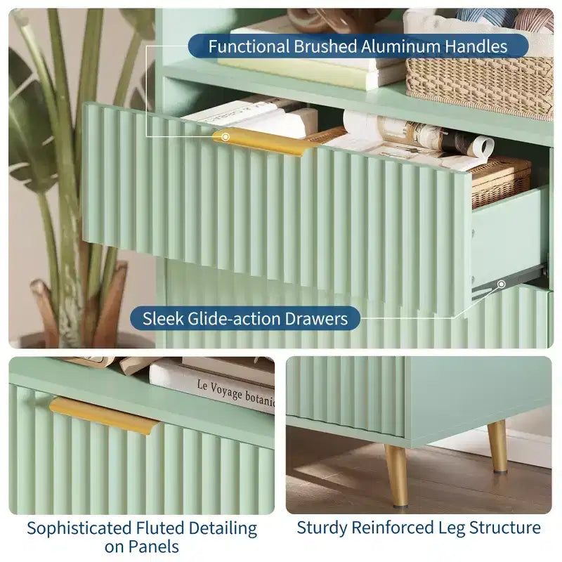47.2 Wide Drawers Dresser with Gold Handle, Lights and Charging Station for Bedroom