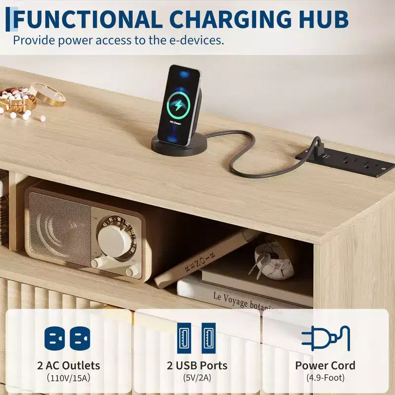 47.2 Wide Drawers Dresser with Gold Handle, Lights and Charging Station for Bedroom