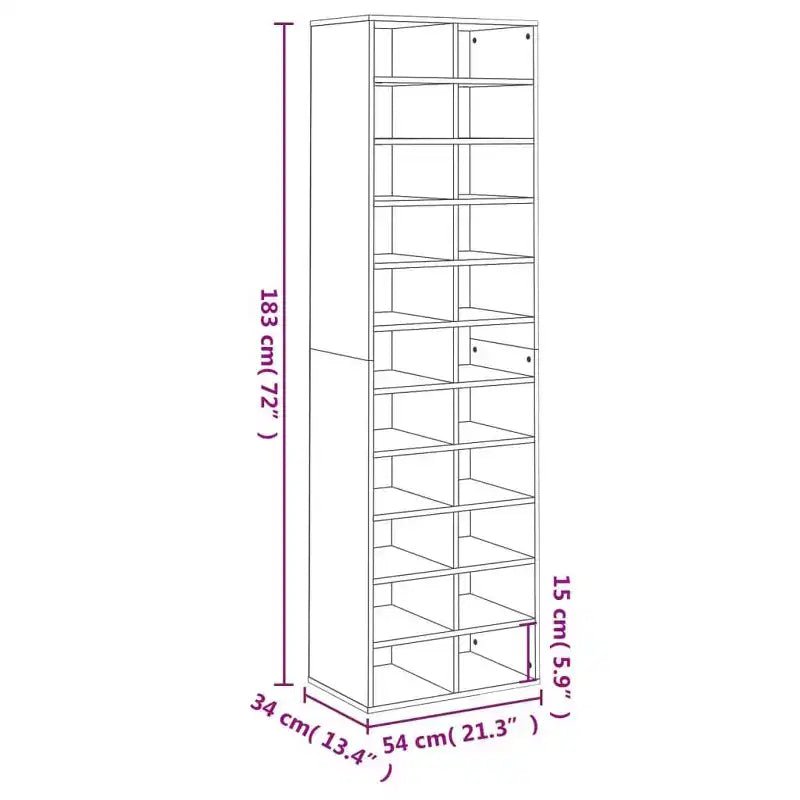 vidaXL Shoe Cabinet Black Engineered Wood 21.3x13.4x72.0 in Shoe Cabinet