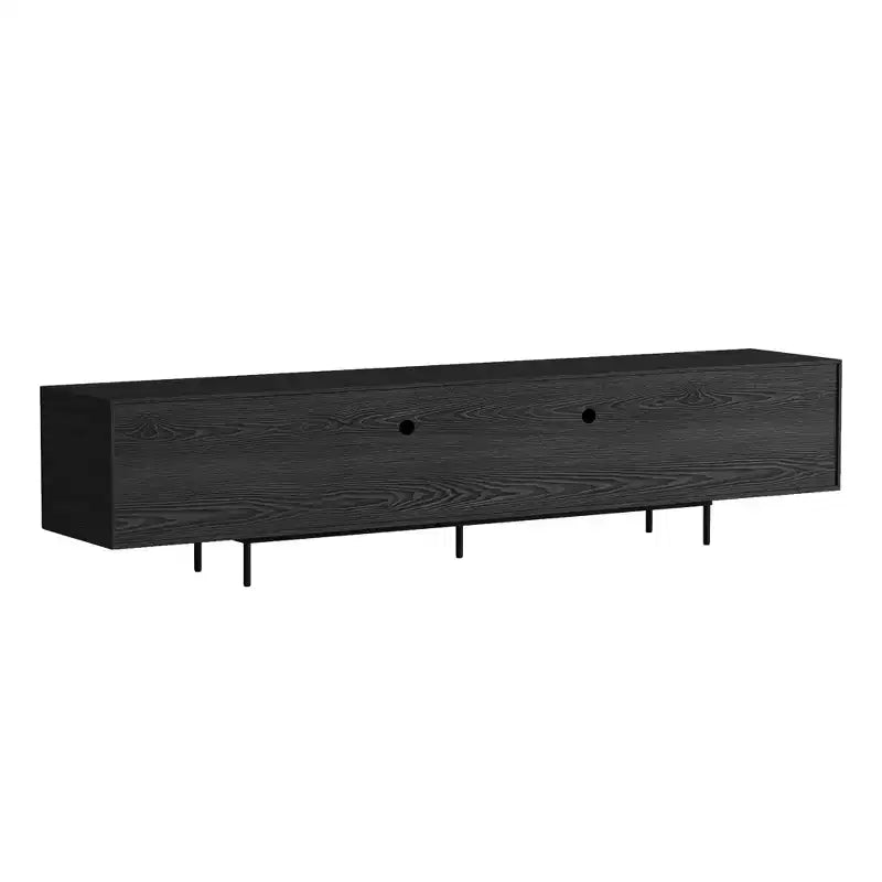 Luck Live 94.48 Black Modern TV Stand with Adjustable Shelves, Soft-Close Hinges & Cable Holes, Metal Legs for Home Living
