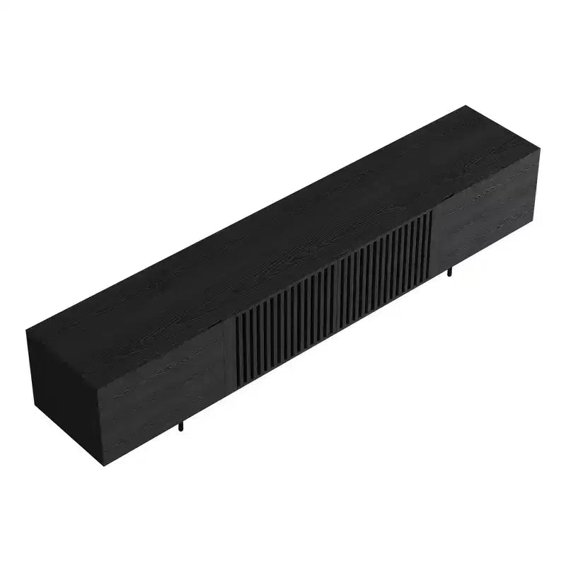 Luck Live 94.48 Black Modern TV Stand with Adjustable Shelves, Soft-Close Hinges & Cable Holes, Metal Legs for Home Living