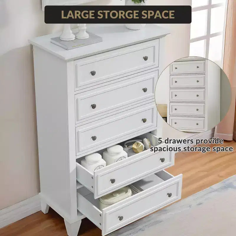 5 Drawer Dresser, Modern Chest of Drawers, 31.5In Wide Storage Tower, Tall Organizer Storage Dresser Cabinet for Nursery Bedroom Entryway Hallway