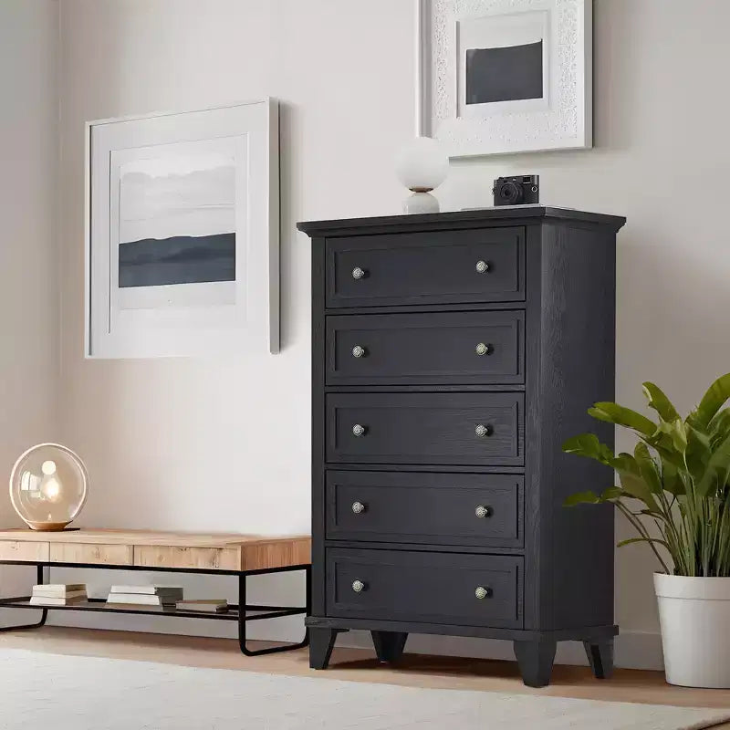 5 Drawer Dresser, Modern Chest of Drawers, 31.5In Wide Storage Tower, Tall Organizer Storage Dresser Cabinet for Nursery Bedroom Entryway Hallway