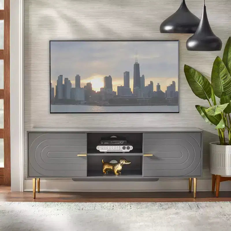 Lifestorey Tabaria Mid Century Modern TV Stand for TVs up to 55" Gray