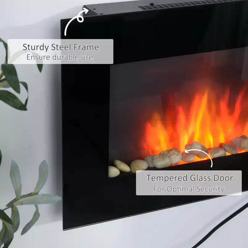 HOMCOM 28.5 1500W Electric Wall-Mounted Fireplace with Flame Effect 7 Color Background Light and Side Light